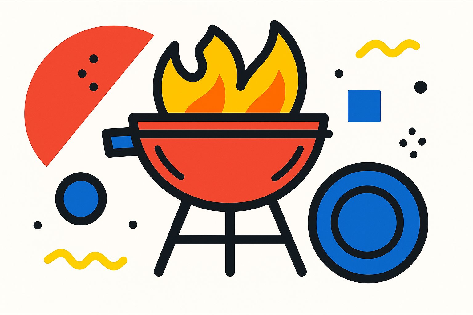 Memphis-style illustration of a barbecue grill