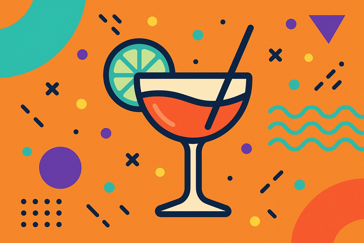 Memphis-style illustration of drinks